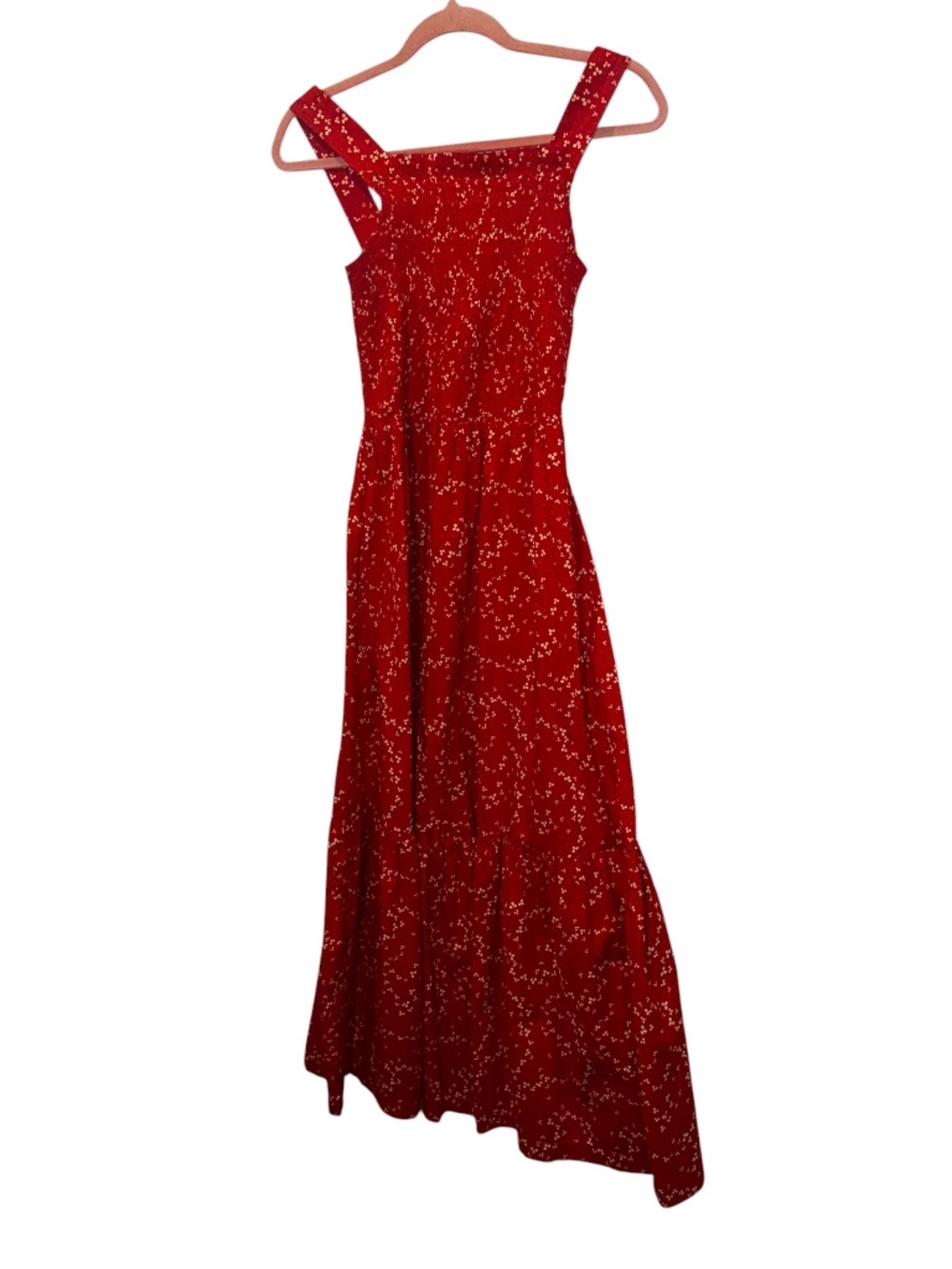 Everlane Poppy red mini floral print smocking top maxi dress cotton XXS
